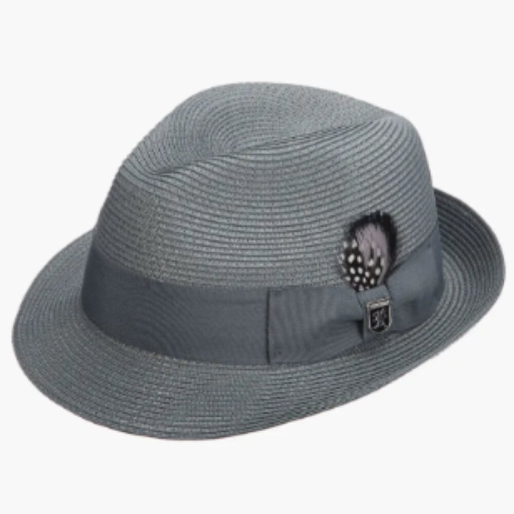 STACY ADAMS  GREY Belmont Fedora  Poly Braid Pinch Front Hat  SZ LARGE 7 1/4